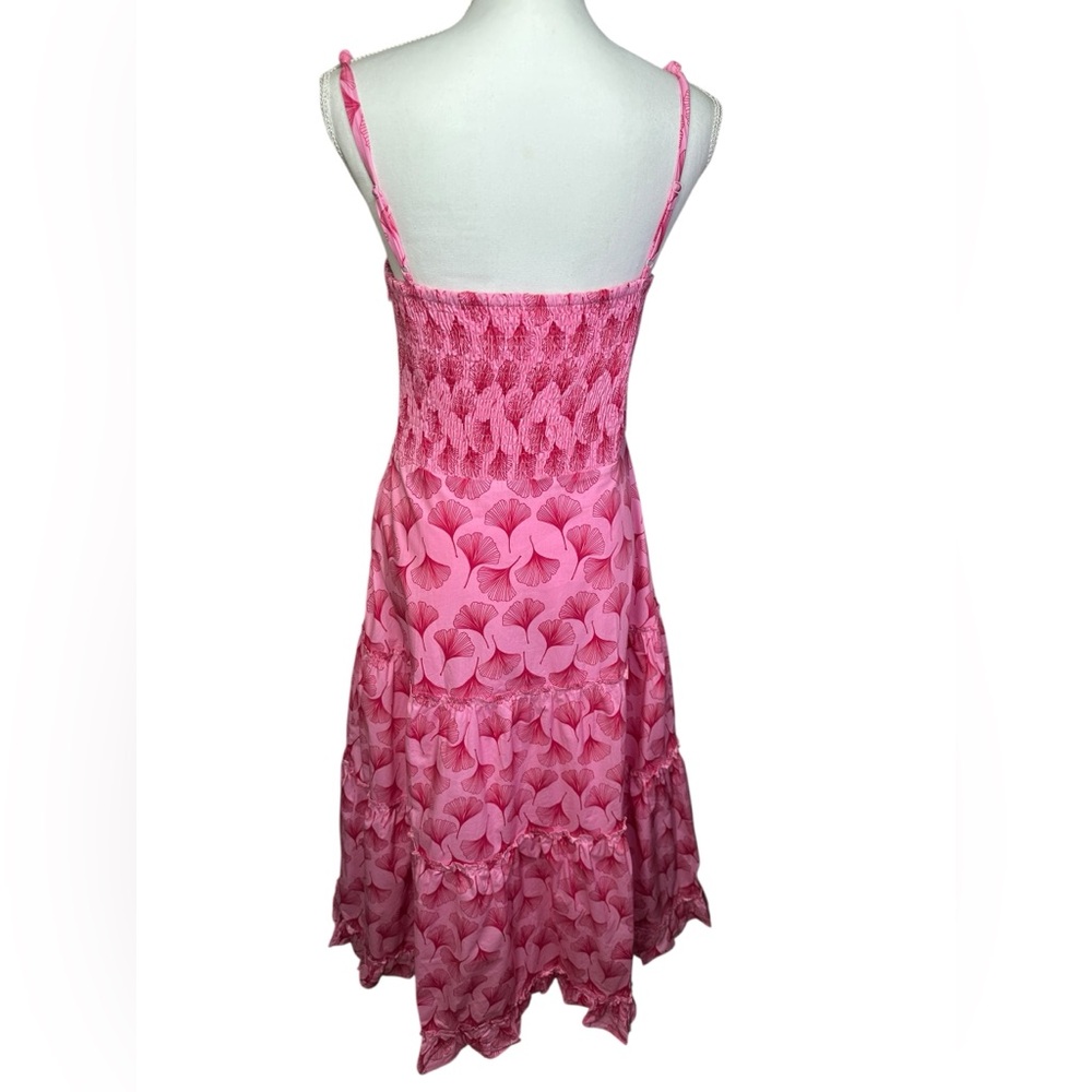 Pink Floral Midi Dress with Smocked Bodice - Picture 5 of 16